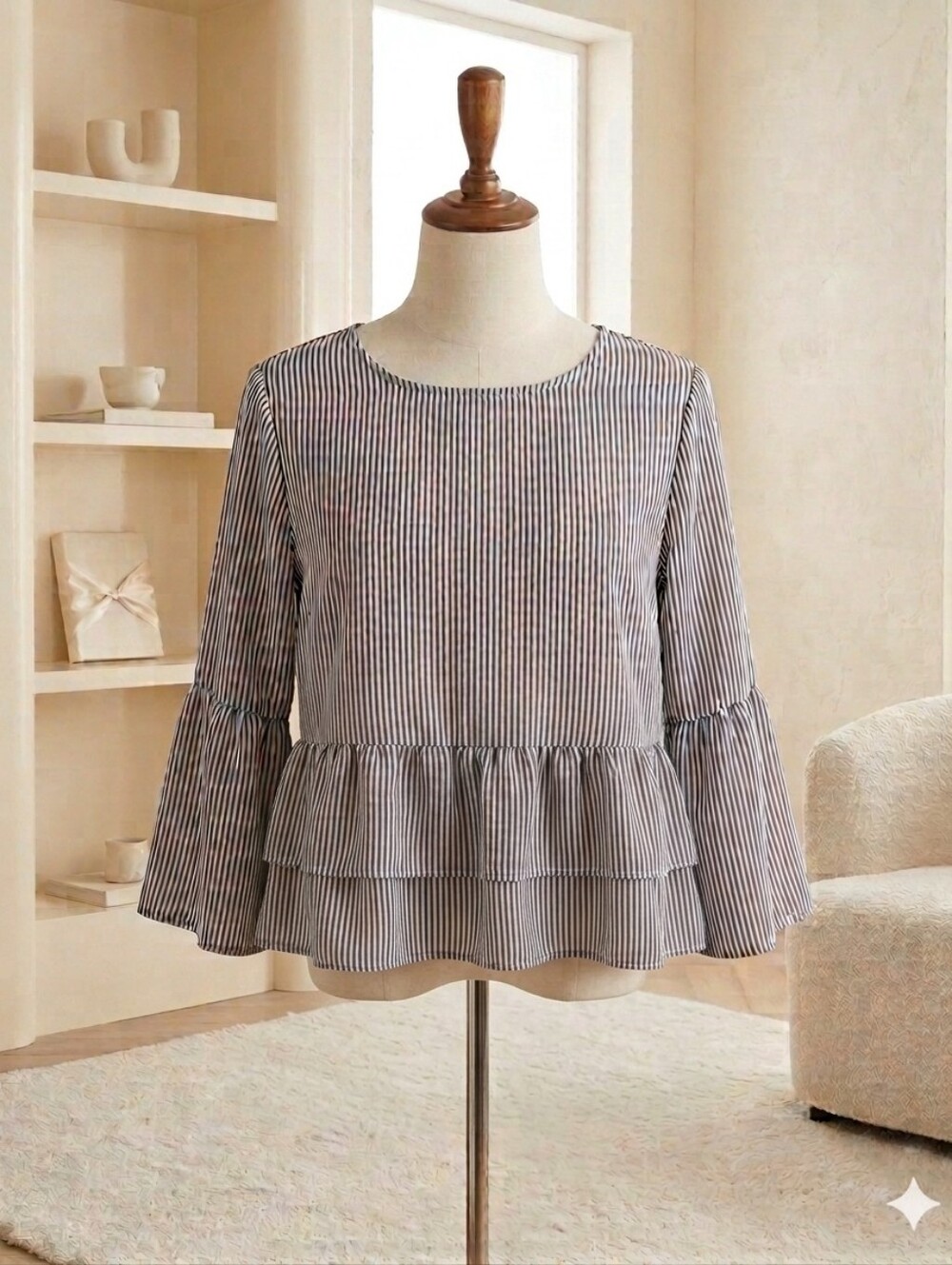 Time And Tru Striped Layered Ruffle Bell Sleeve Top Sz 4-6